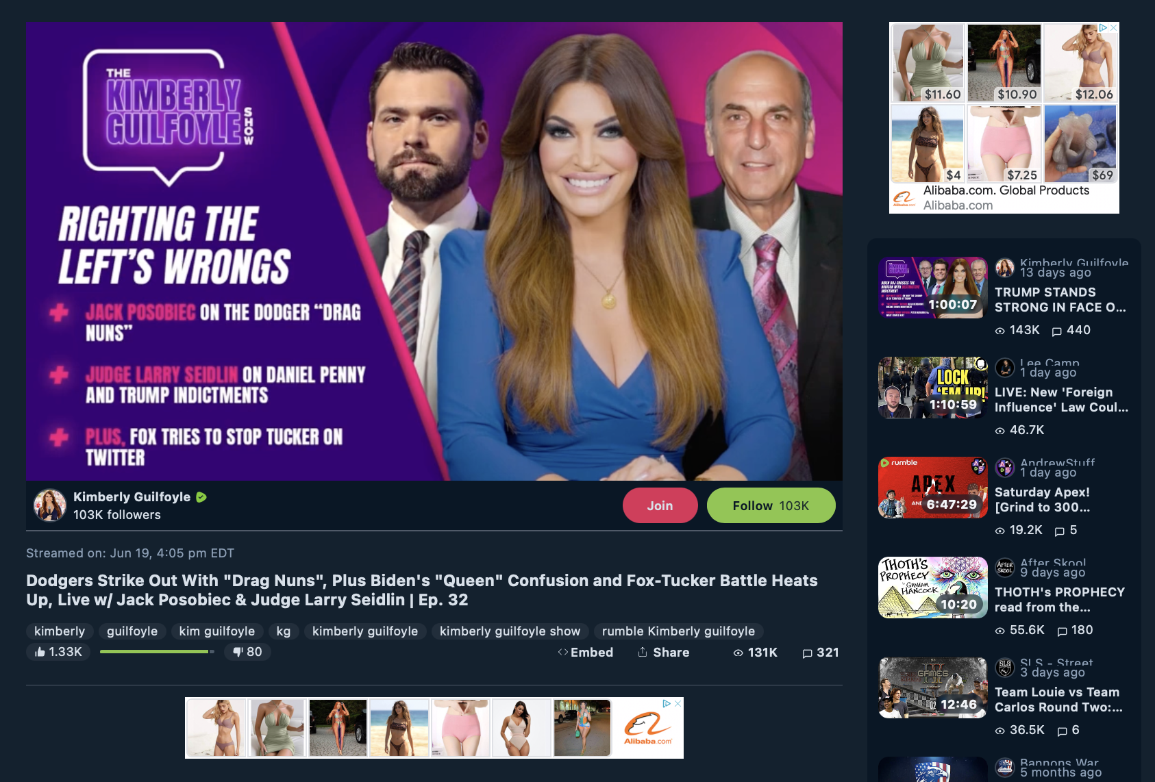 Alibaba ad on anti-LGBTQ Guilfoyle Rumble video