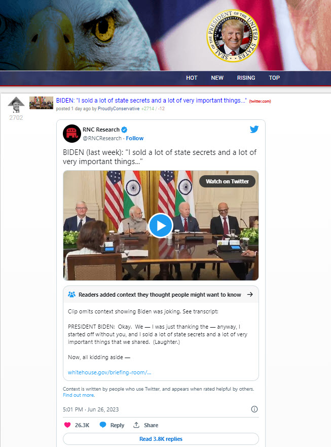 A screenshot of the RNC tweet being shared on TheDonald