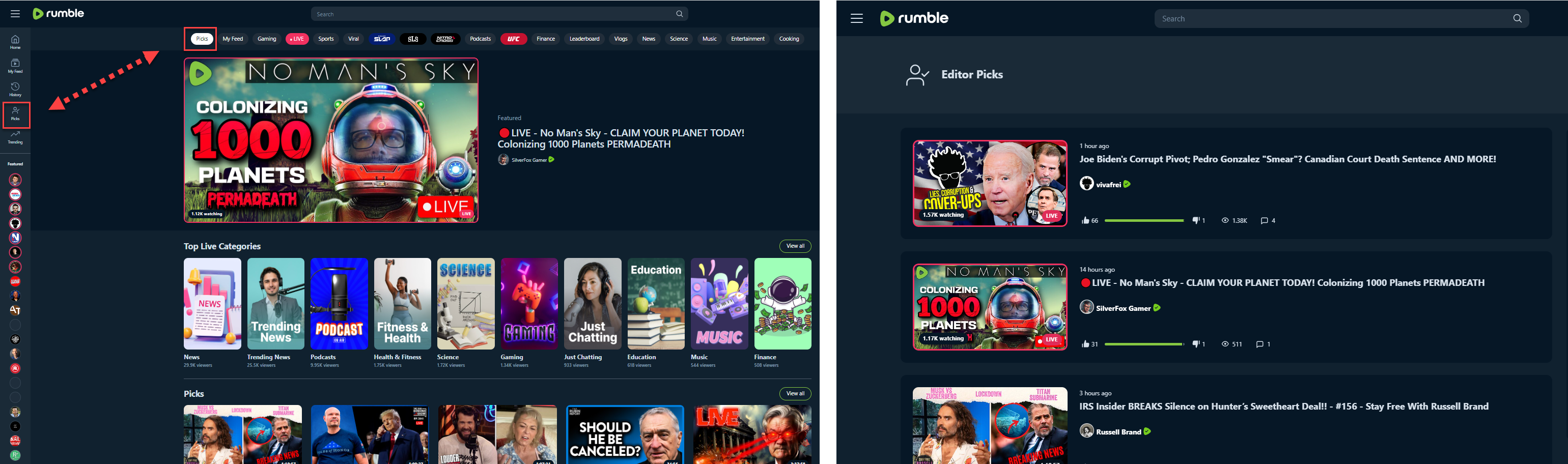 Rumble editor picks page
