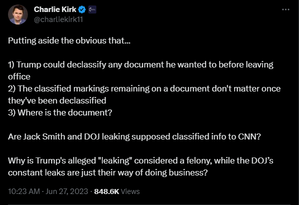 Charlie Kirk Trump Tape Tweet