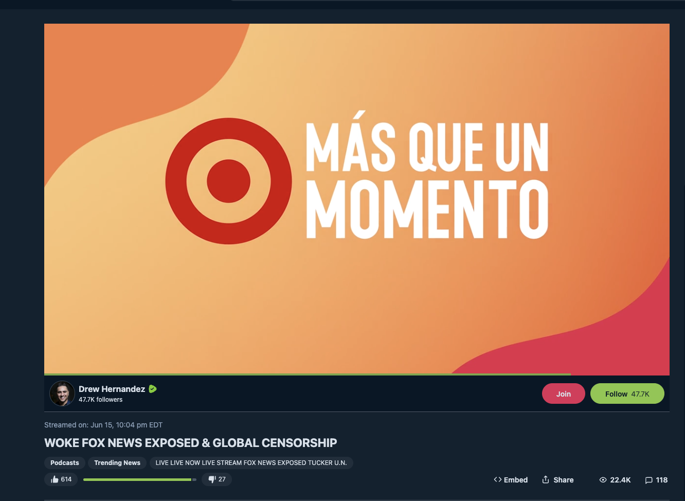 Target ad on anti-LGBTQ Hernandez Rumble video