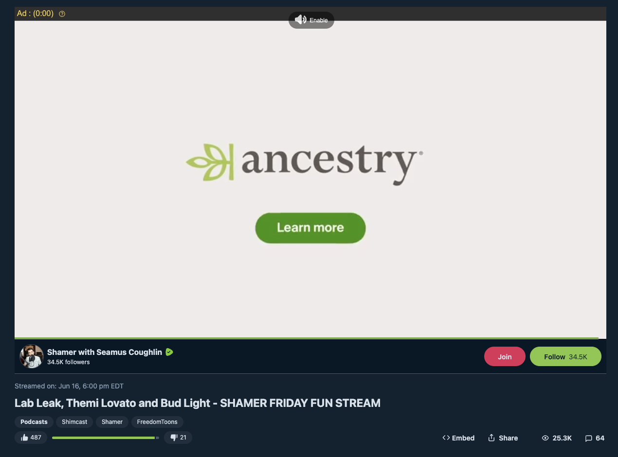 Ancestry ad on Rumble