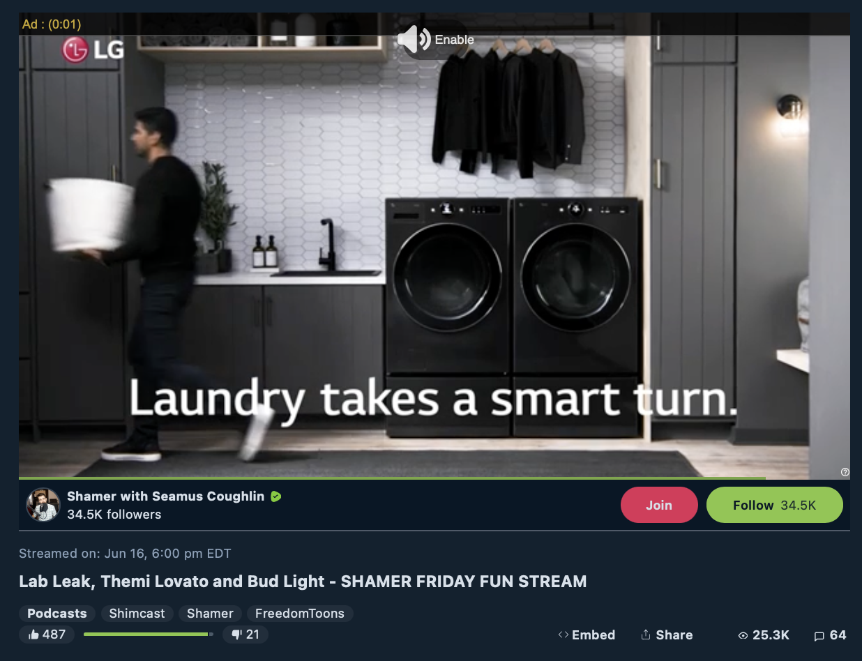LG ad on Rumble