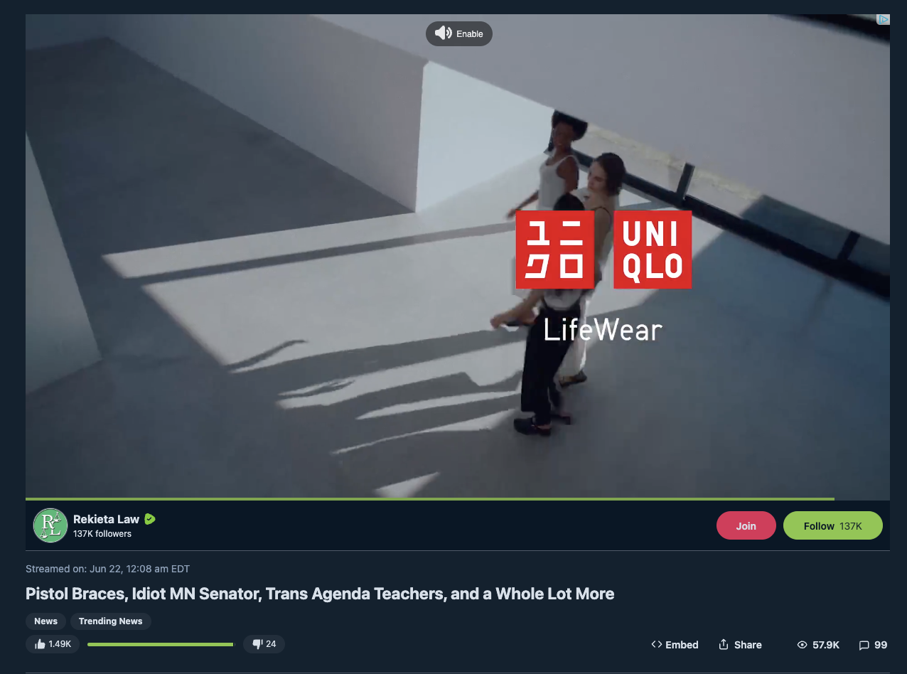Uniqlo ad on Rumble