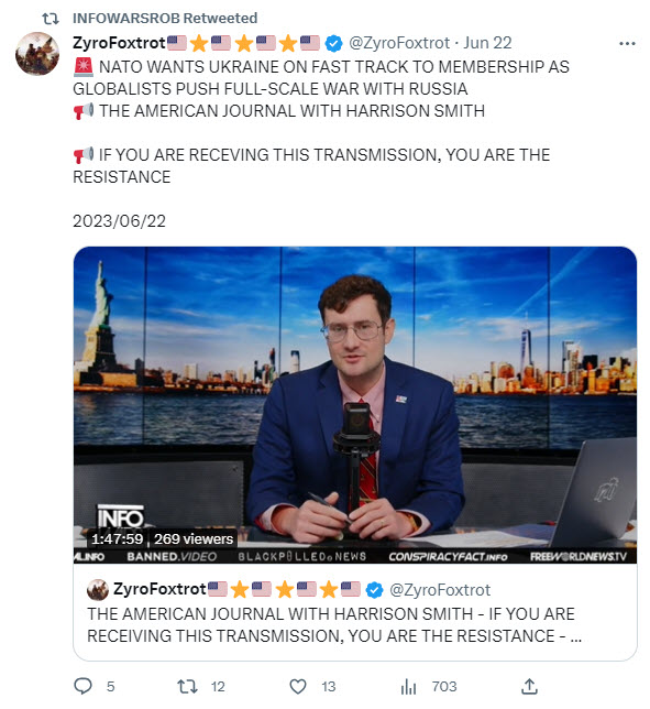 Infowars producer retweets livestream of Infowars show