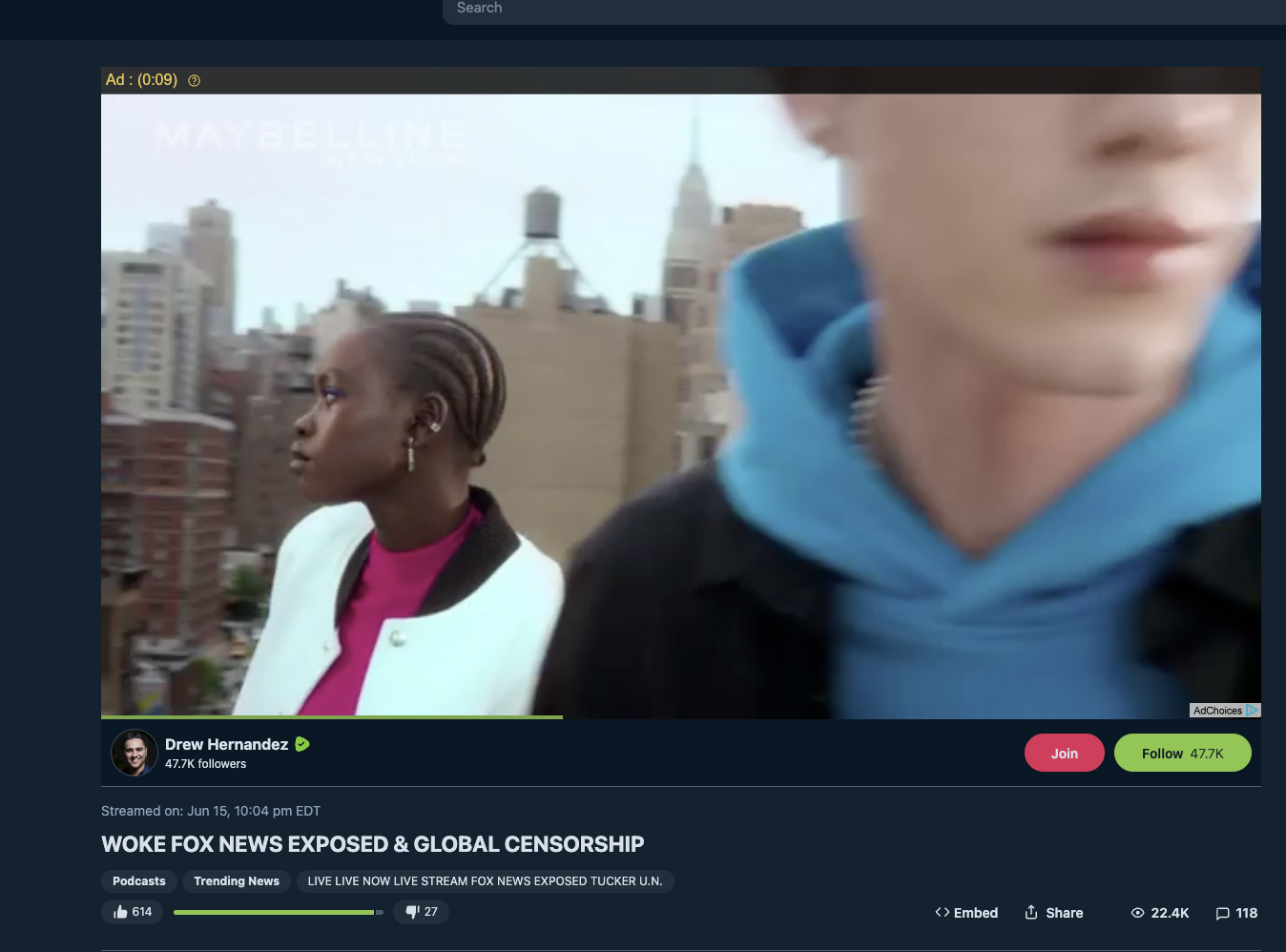 Maybelline ad on anti-LGBTQ Hernandez Rumble video