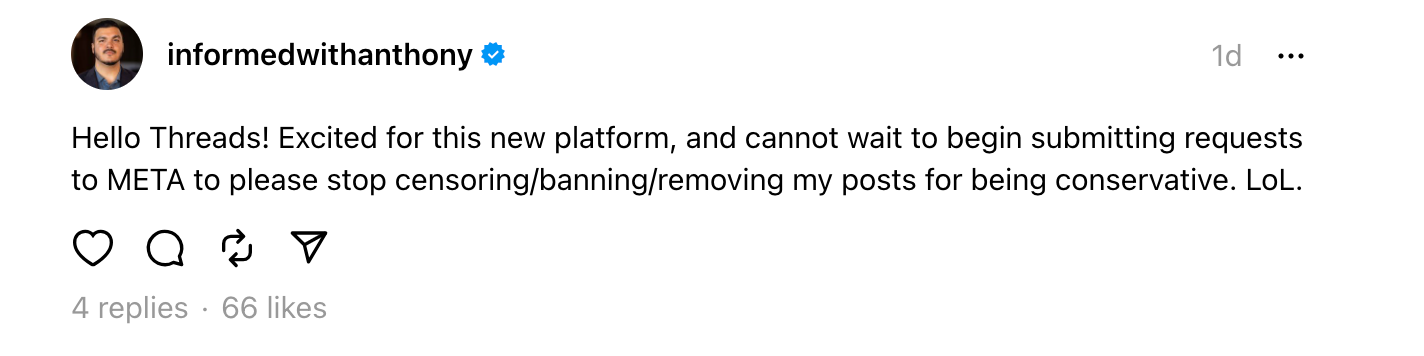 A screenshot of a Threads post