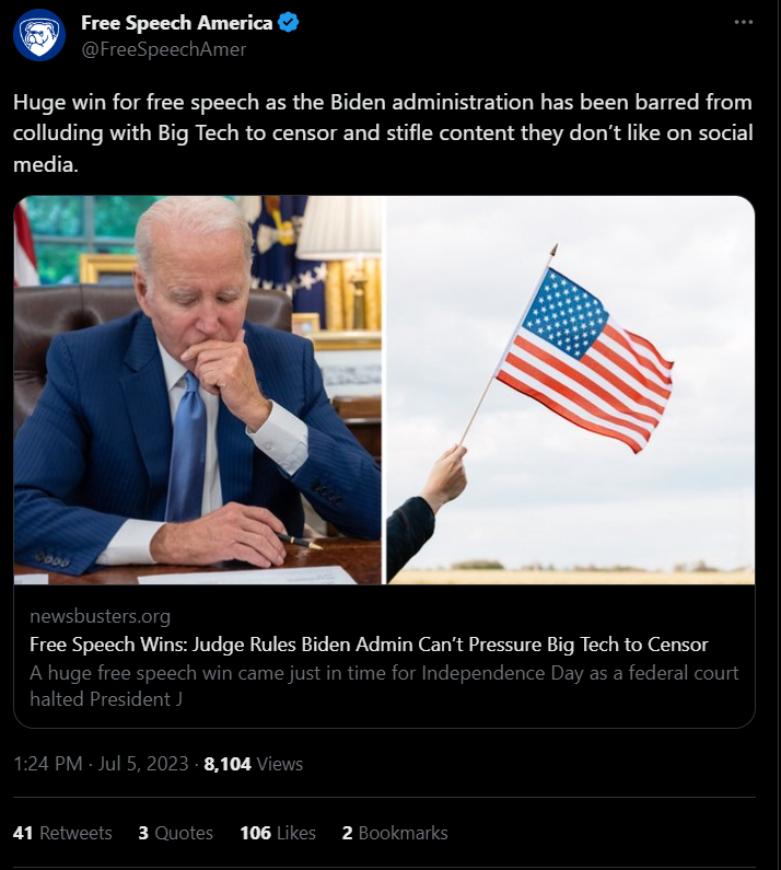 Free Speech America injunction tweet