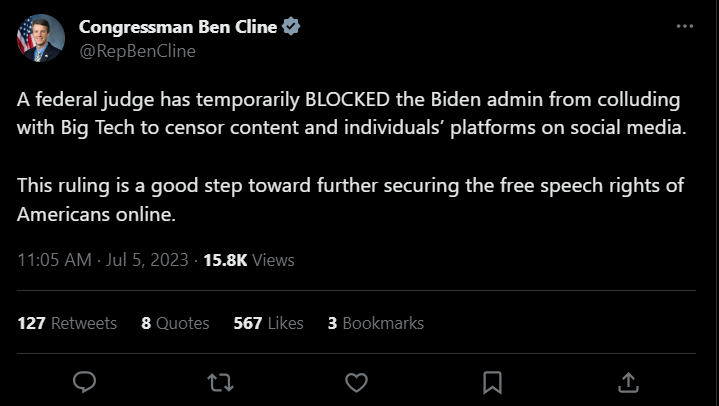 Ben Cline injunction tweet