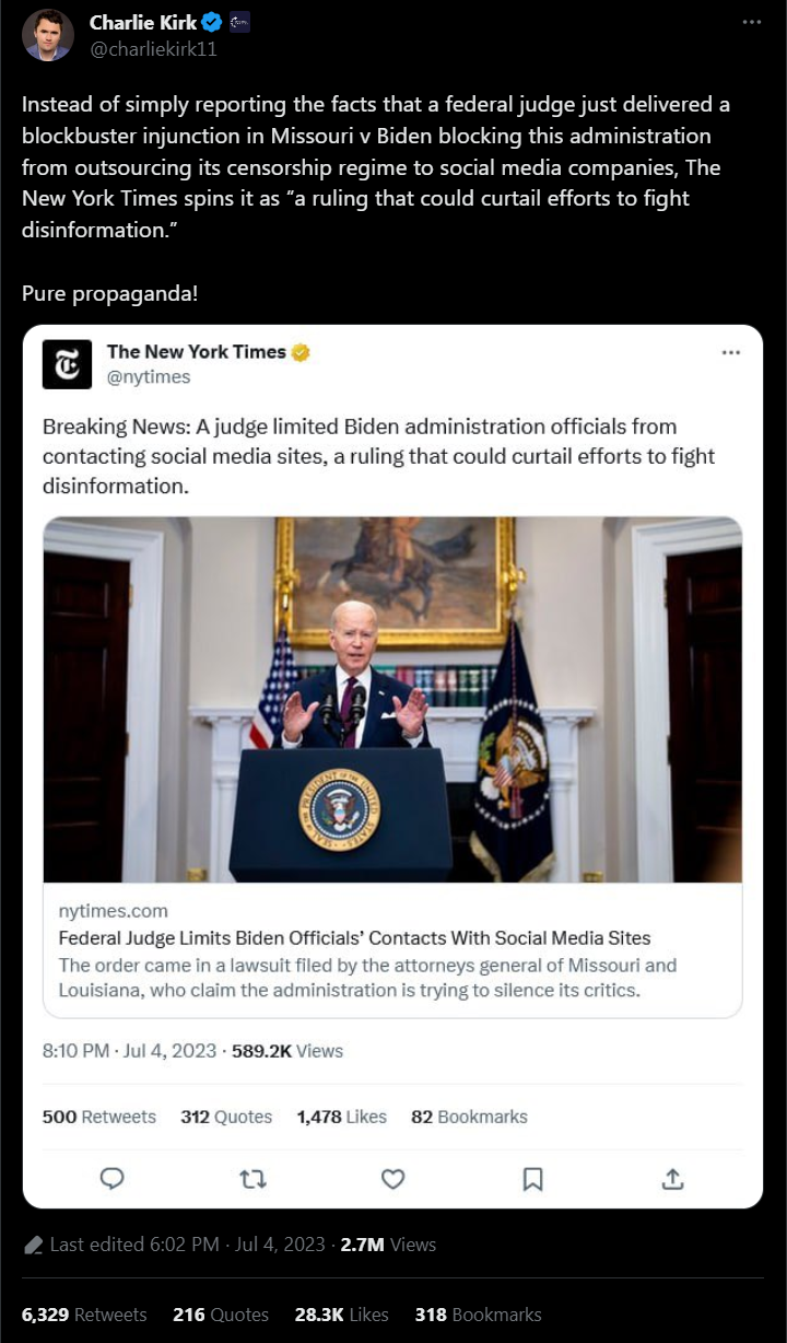 Charlie Kirk injunction tweet