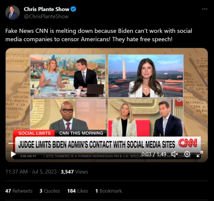 Chris Plante Show injunction tweet