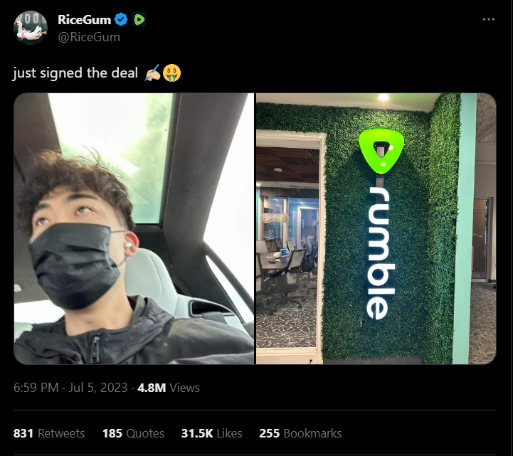 RiceGum just signed the deal tweet