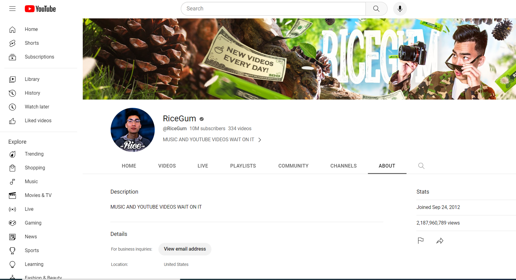 RiceGum YouTube channel