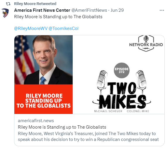 Riley Moore Two Mikes retweet