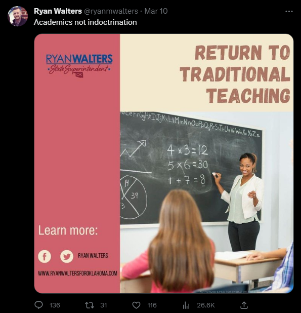 Ryan Walters indoctrination tweet 2