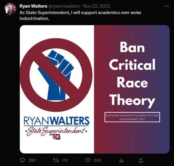 Ryan Walters indoctrination CRT