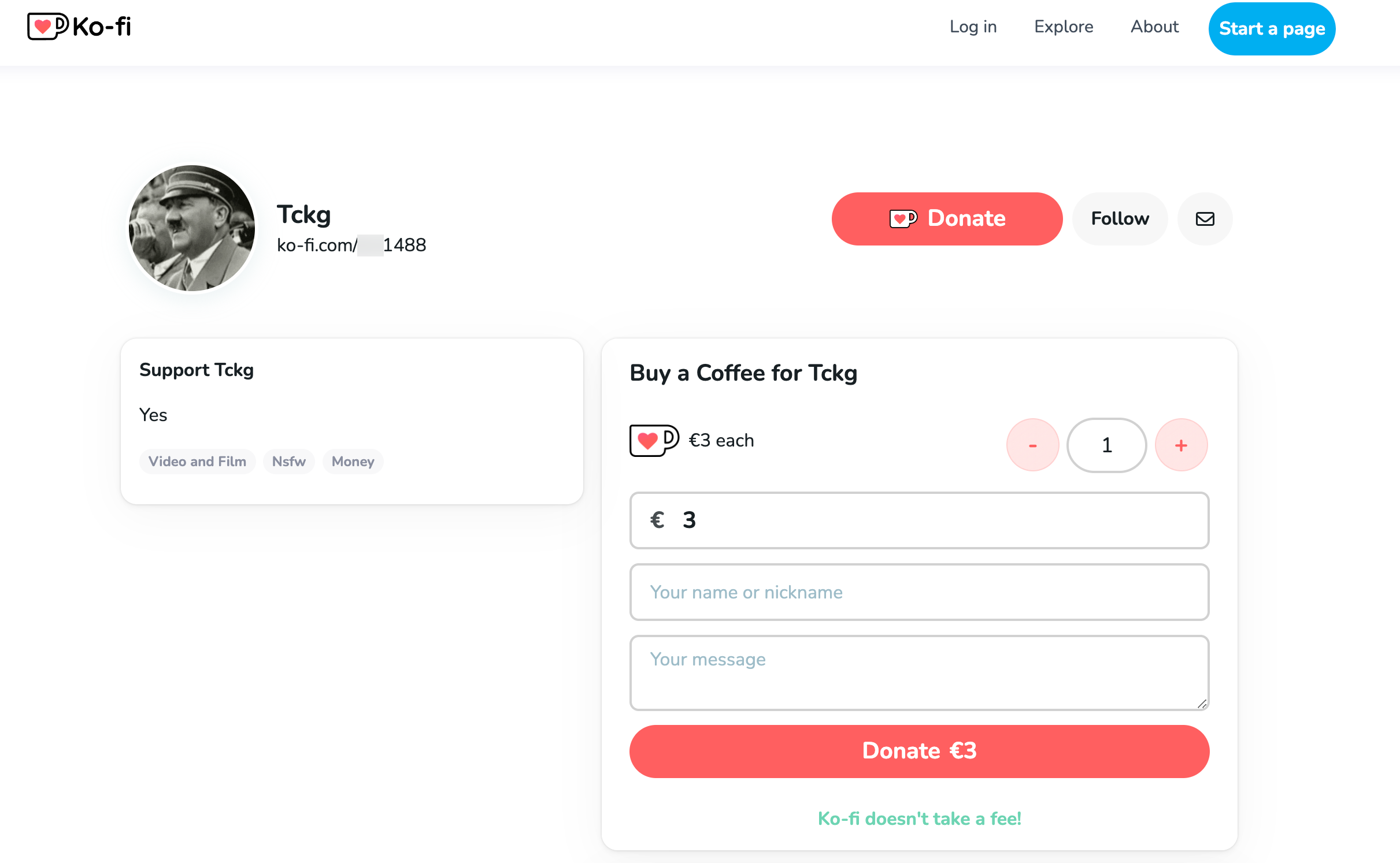 Hitler account Ko-fi