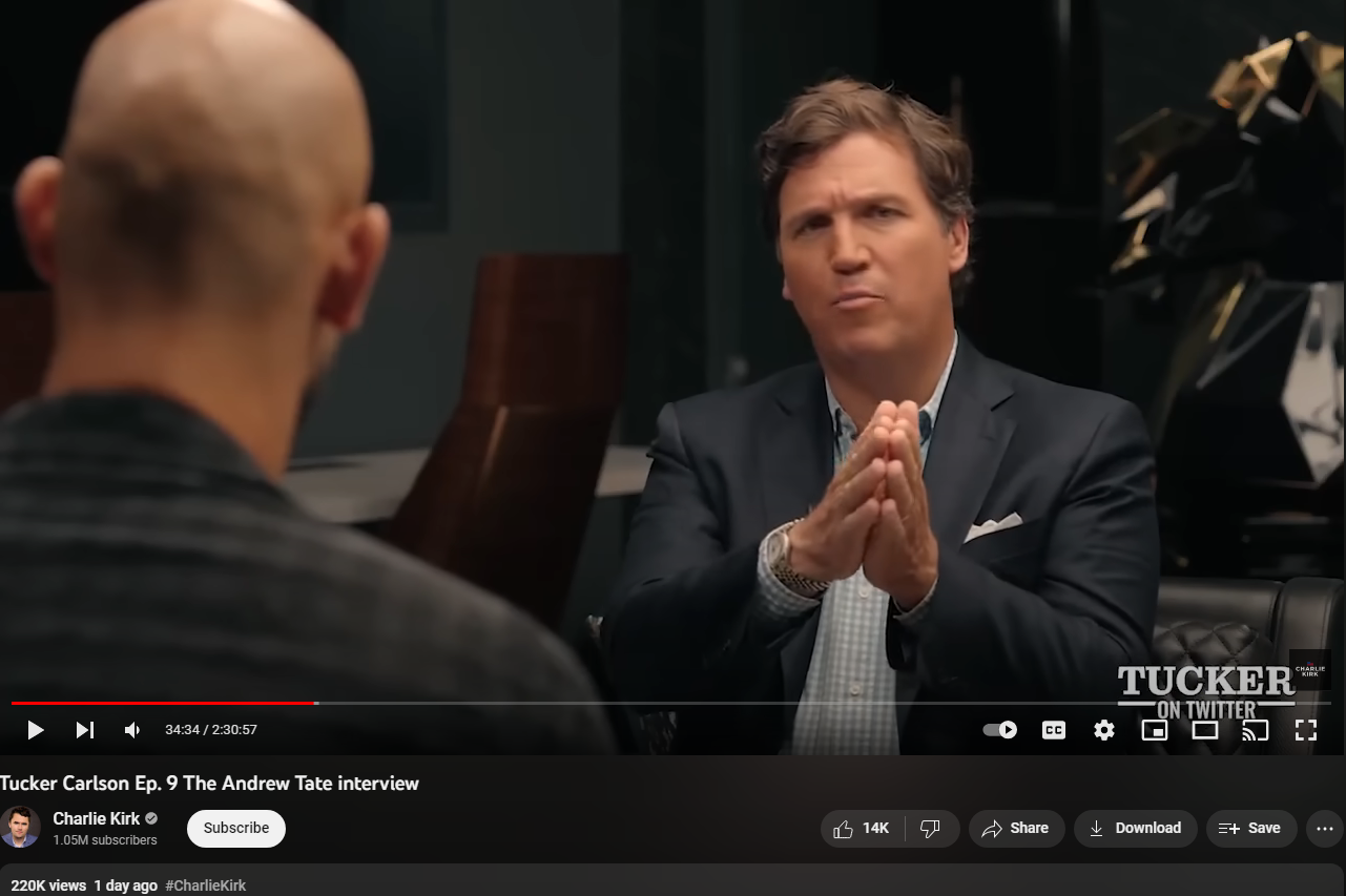 Charlie Kirk uploads full Andrew Tate interview to YouTube