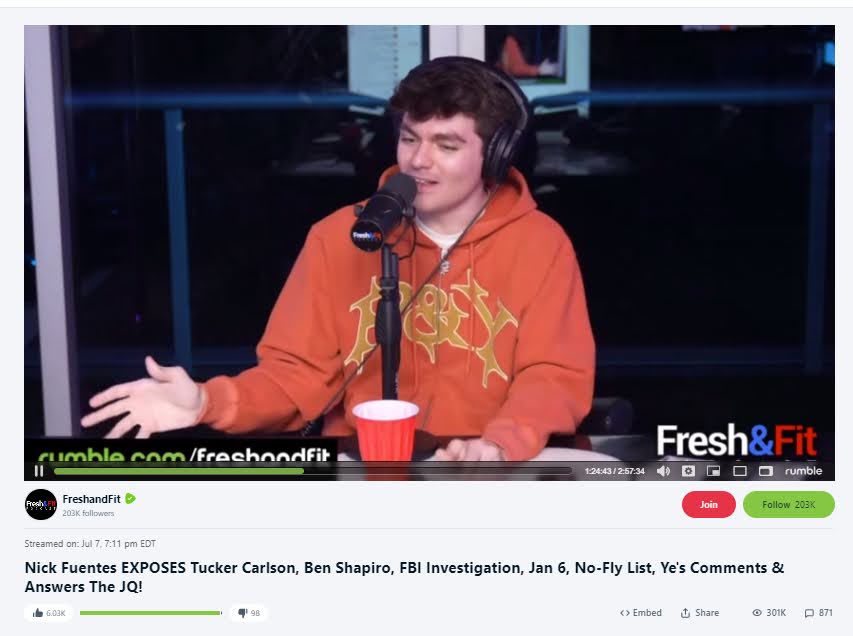 Nick Fuentes discussing anti-semetism on Rumble