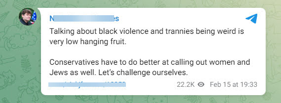 Nick Fuentes plugging Cozy.tv on Telegram 3