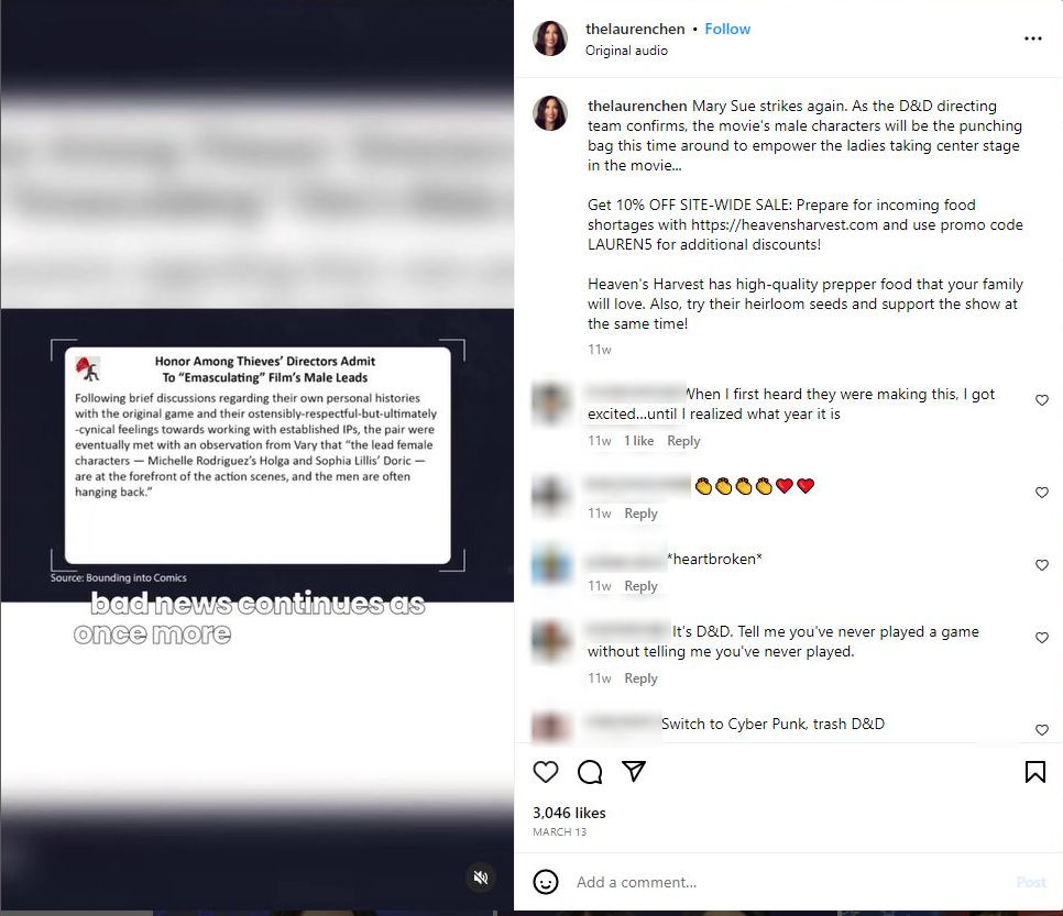 Chen promotes Heaven's Harvest on instagram