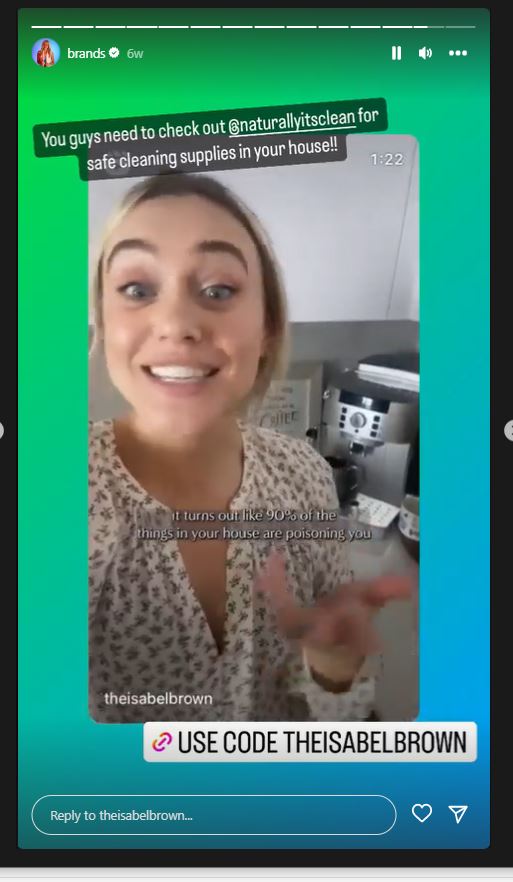 Instagram highlight promoting conservative cleaning brand without ad disclaimer