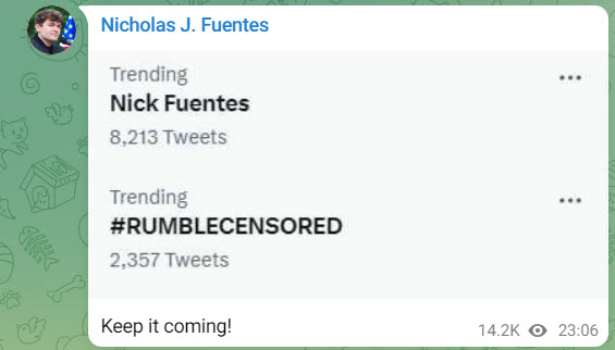 A screenshot of a Telegram post from Fuentes