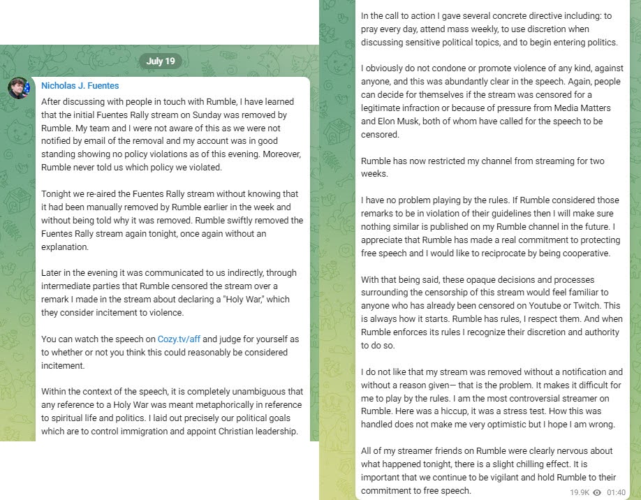 Fuentes rant after rally was taken off Rumble