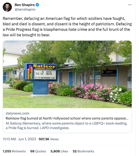 Ben Shapiro mocks defacing of pride flag