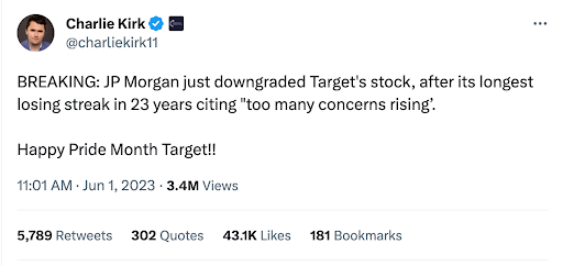 Charlie Kirk tweets about Target failed stock after Pride Month