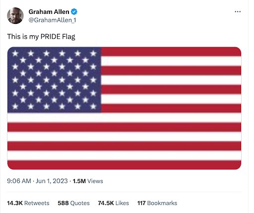 Graham Allen tweets a photo of American Flag with caption "Happy pride everyone"