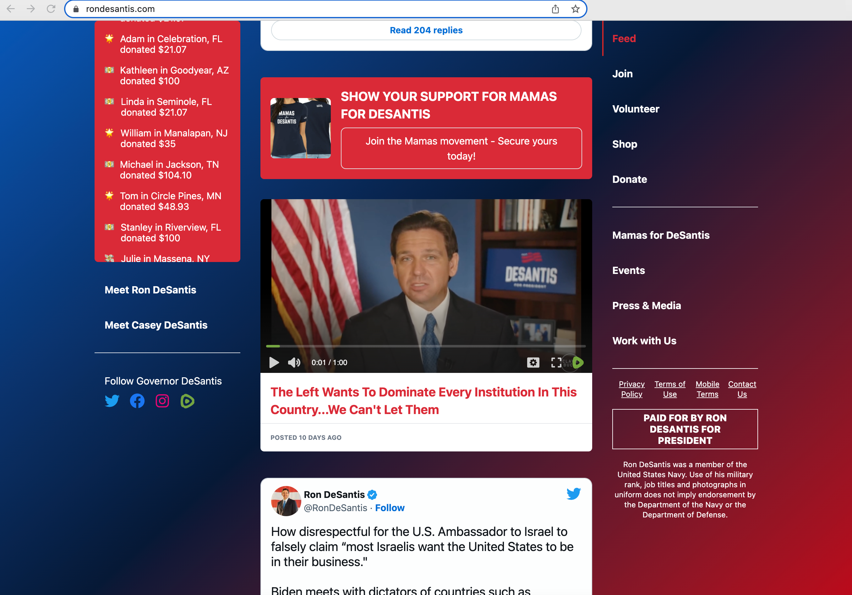 DeSantis' campaign website