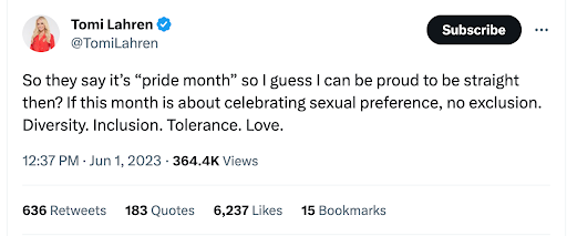 Tomi Lahren tweets about "straight" pride