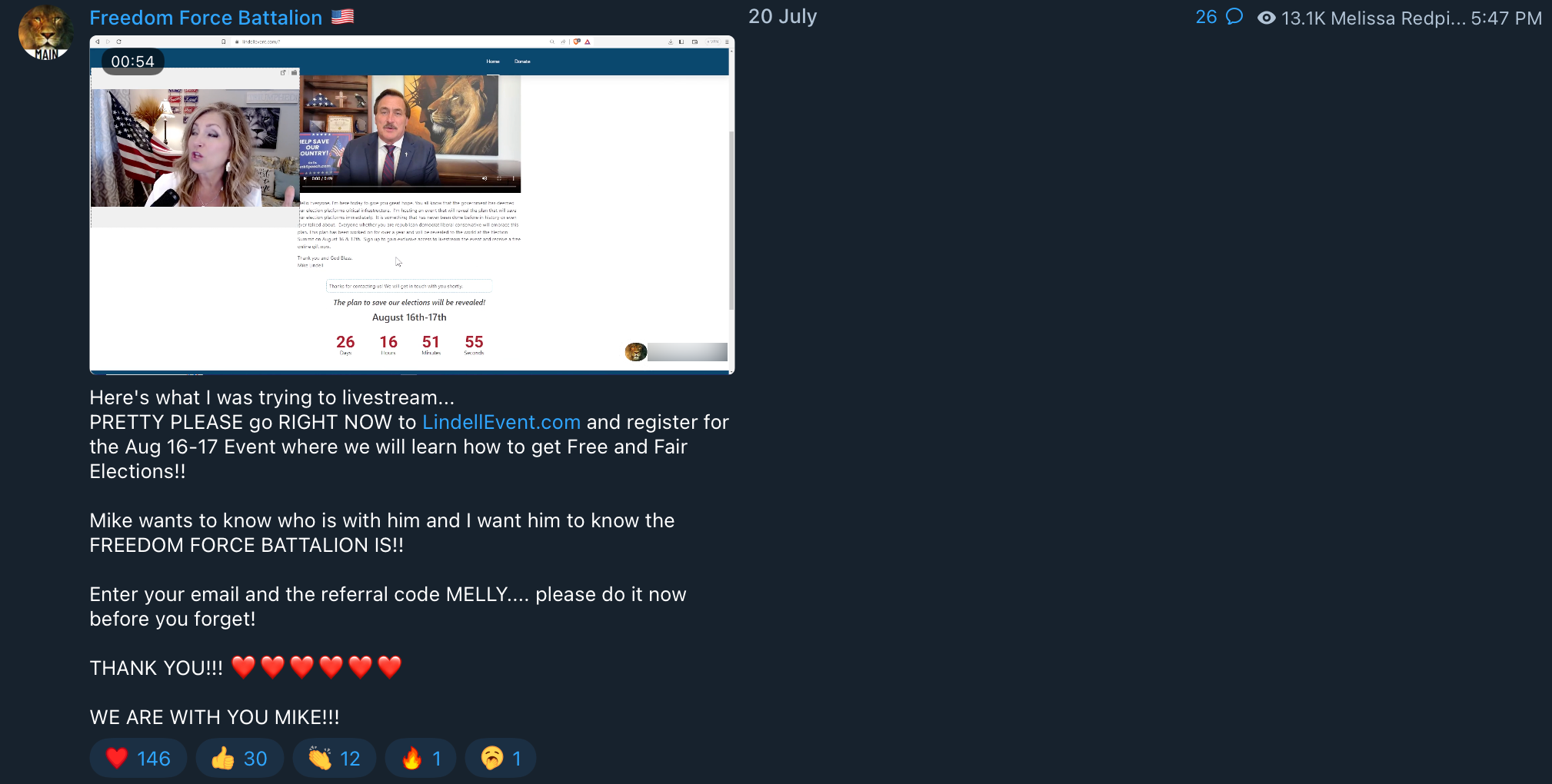 Melissa Redpill The World Lindell event post