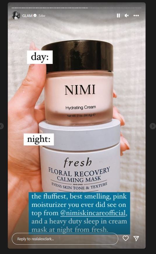 Screenshot shows Clark promoting Nimi Skincare on instagram without a proper disclosure