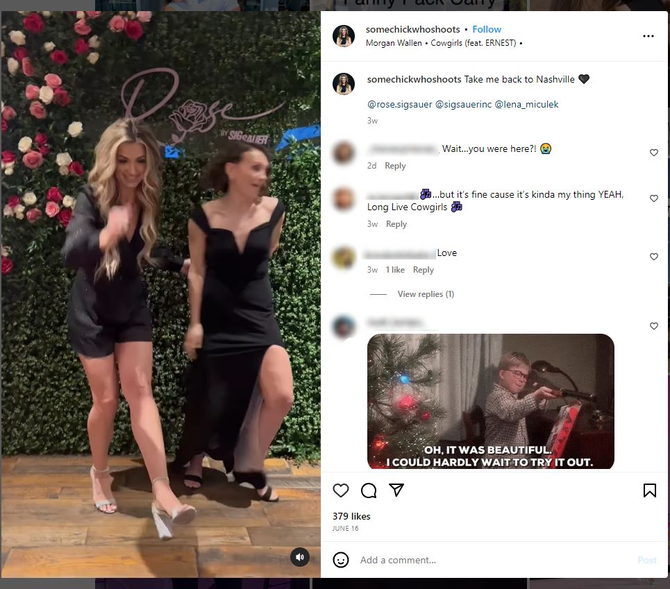 Screenshot shows Roux attending a SigSauer Instagram influencer trip