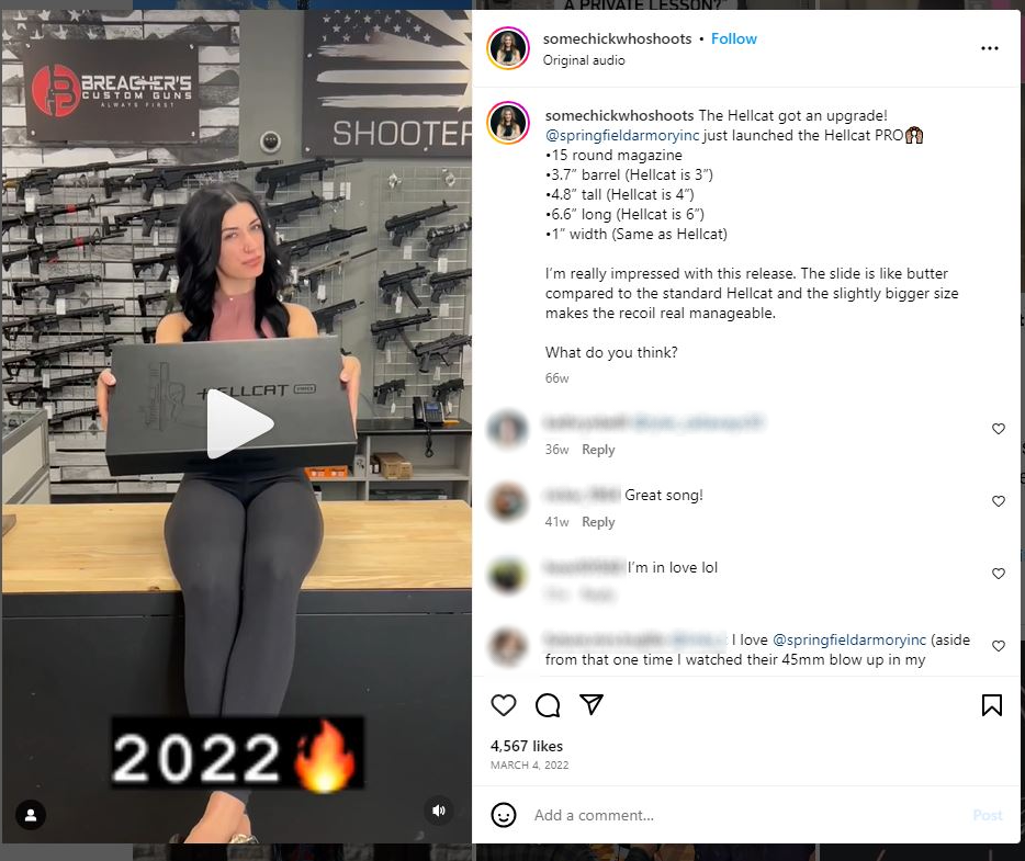 Screenshot shows Roux promoting Springfield armory products without disclosing material relationship to brand