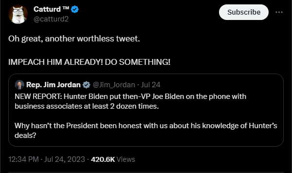 Catturd calling for Joe Biden's impeachment