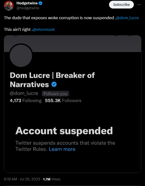 Hodgetwins calling for Dom Lucre to be back on Twitter