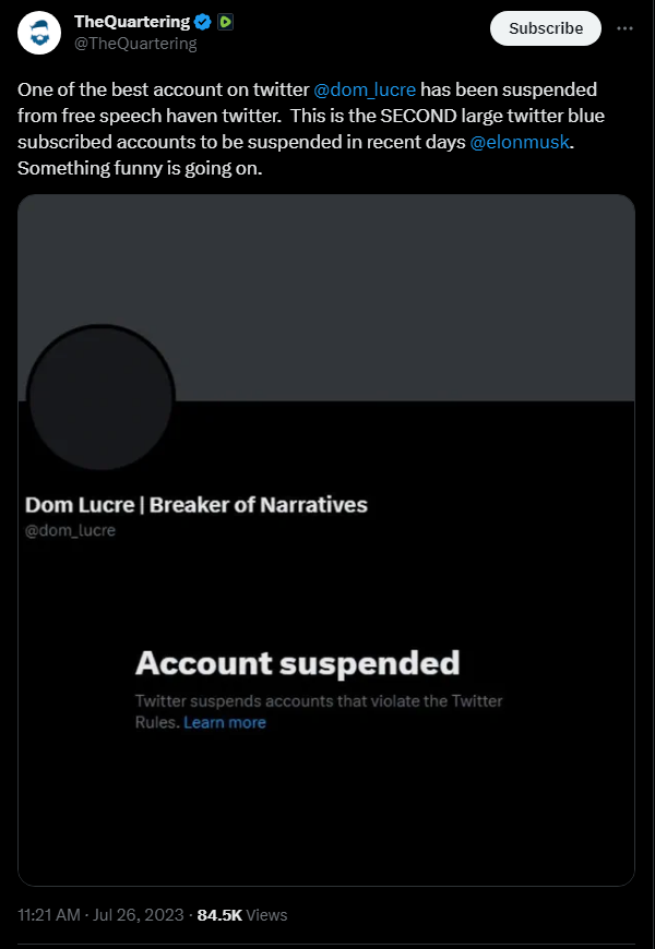 The Quartering Calling for Dom Lucre to be back on Twitter