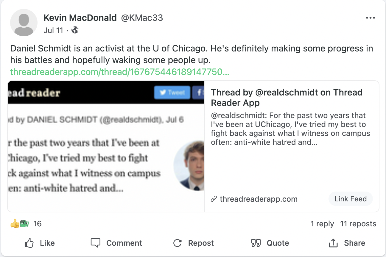Daniel Schmidt is an activist at the U of Chicago. He's definitely making some progress in his battles and hopefully waking some people up.