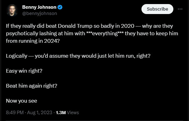 Benny Johnson claims that Trump indictment is '24 interference