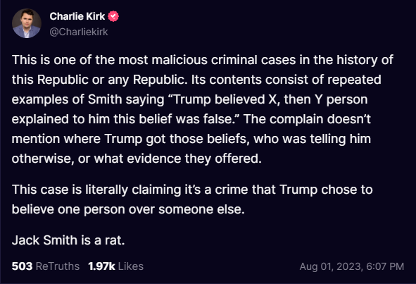 Charlie Kirk calling Jack Smith a rat