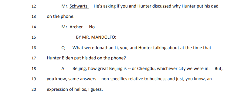 Screenshot from testimony