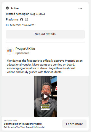 Screenshot of an ad from PragerU Kids