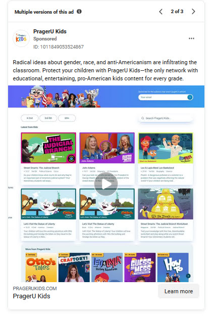 Sceenshot of an ad from PragerU Kids
