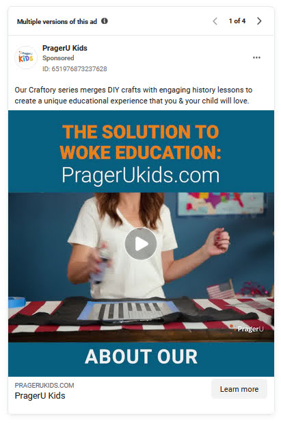 Screenshot of an ad from PragerU Kids