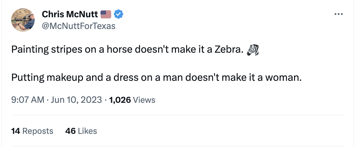 Painting stripes on a horse doesn't make it a Zebra. Putting makeup and a dress on a man doesn't make it a woman.