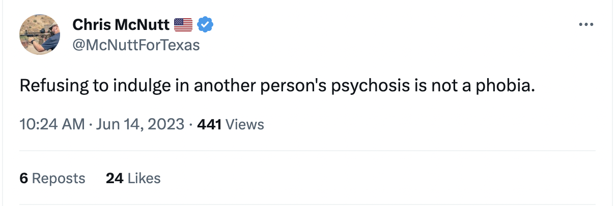 Refusing to indulge in another person's psychosis is not a phobia.