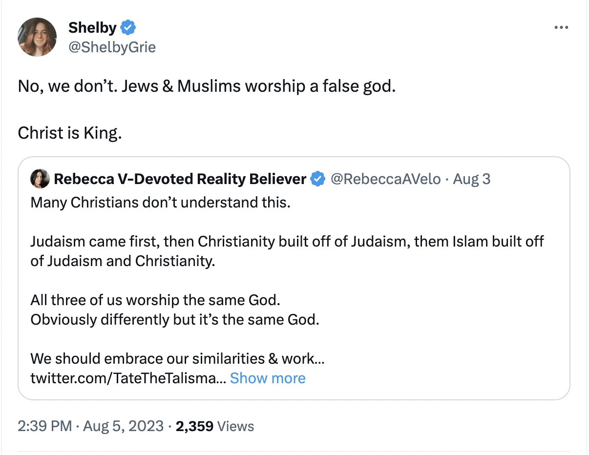 No, we don’t. Jews & Muslims worship a false god.   Christ is King.
